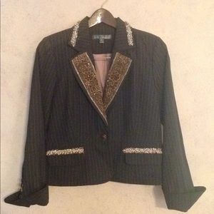 Jeweled Lined Gray Pinstripe Blazer, size 8